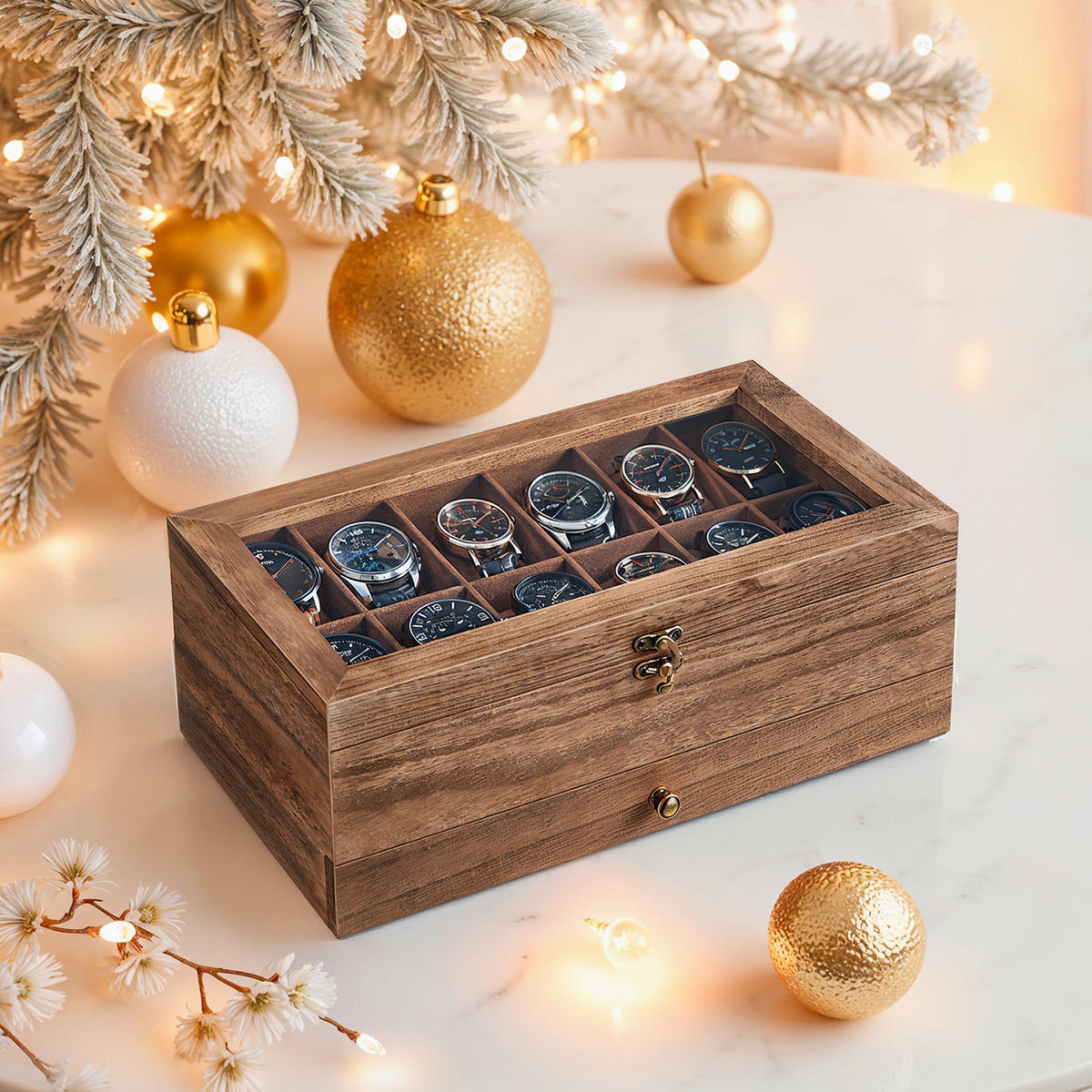 UHRENBOX - Nussbaumfarben, Trend, Glas/Holz (34/12.5/19cm) - Boxxx