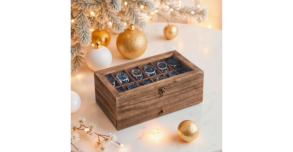 UHRENBOX - Nussbaumfarben, Trend, Glas/Holz (34/12.5/19cm) - Boxxx