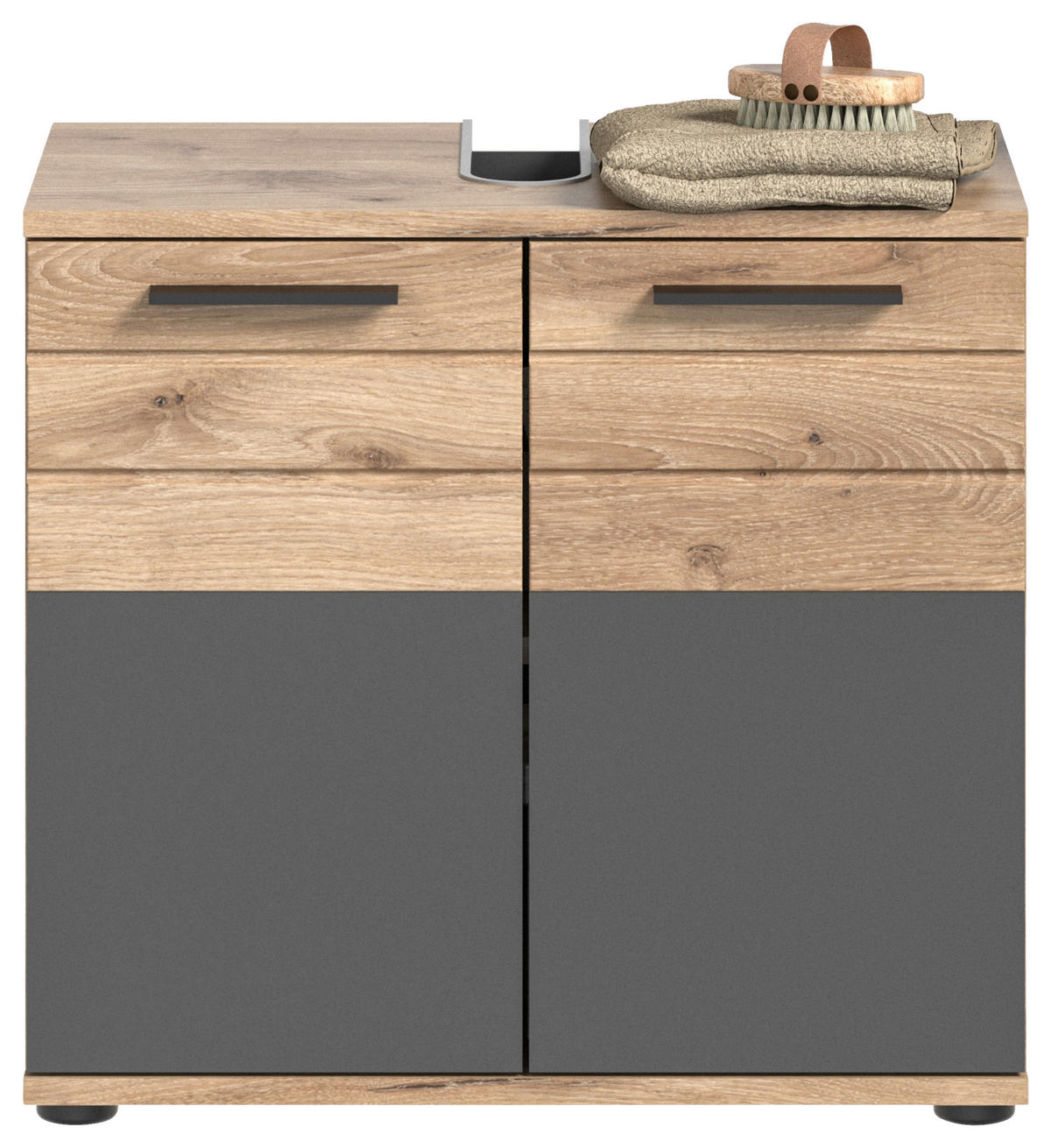 BADEZIMMER 4-teilig  in 97 cm  - Eichefarben/Schwarz, MODERN, Glas/Holzwerkstoff (97cm) - MID.YOU