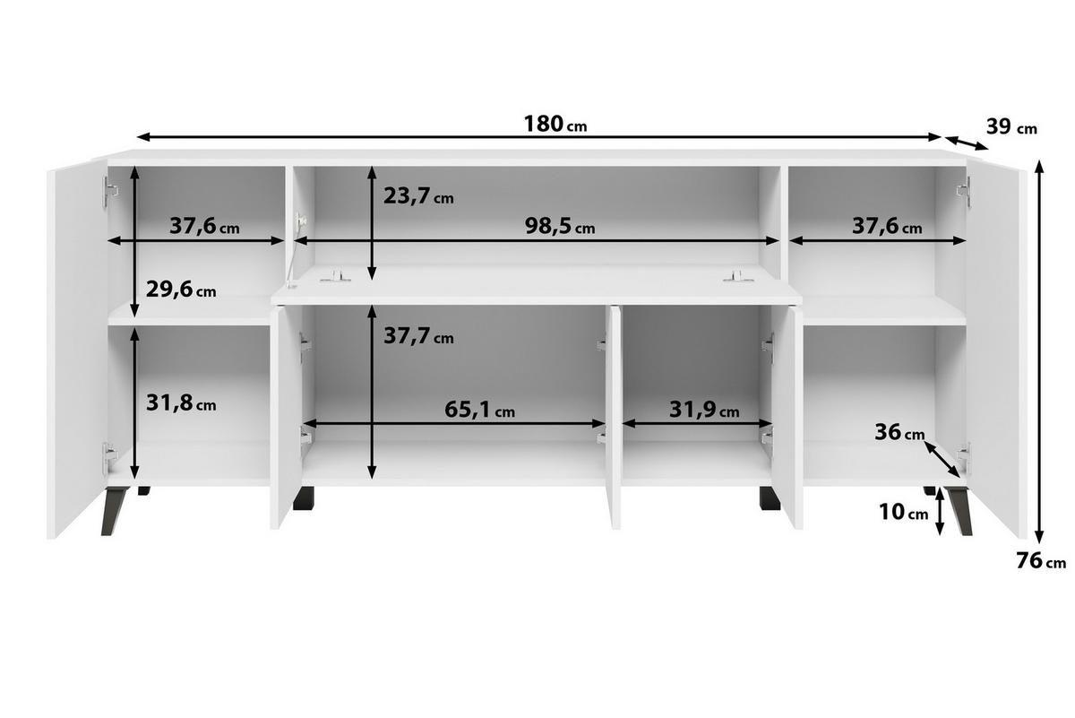 ŠIROKA KOMODA, antracit, barva kostanjevega hrasta  - črna/barva kostanjevega hrasta, Design, umetna masa/leseni material (180/76/37,5cm) - P & B