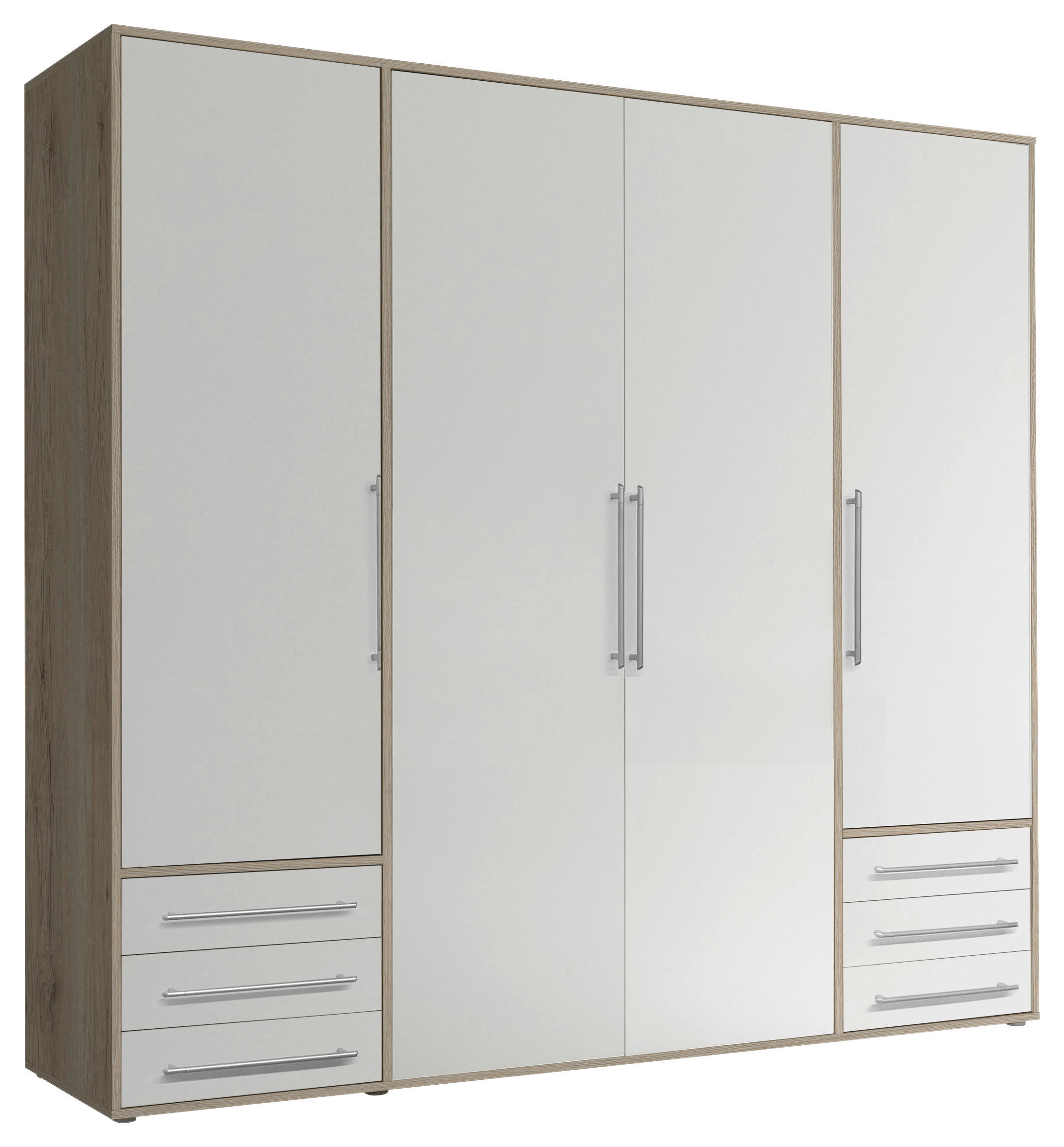 DREHTÜRENSCHRANK in Weiss, Eiche San Remo  - Weiss/Silberfarben, Modern, Holzwerkstoff/Kunststoff (206/194/58cm) - Livetastic