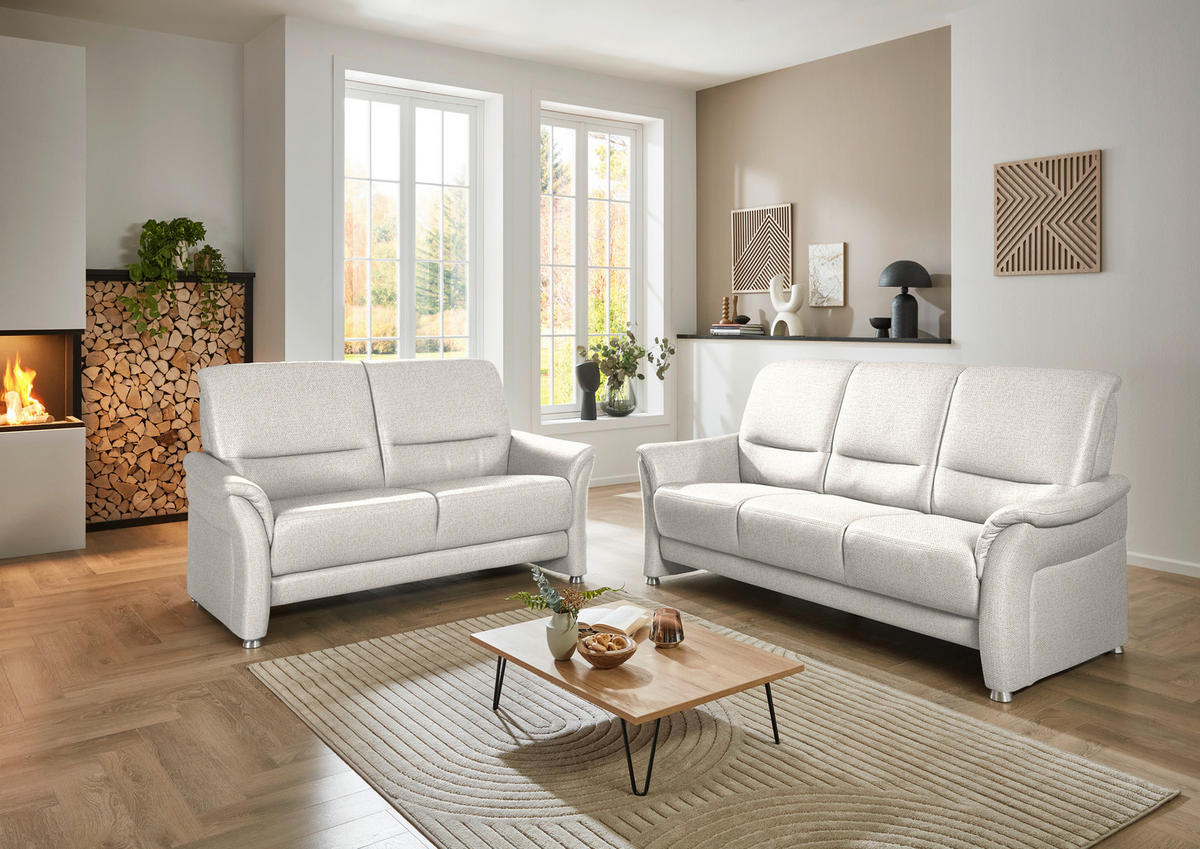 2,5-SITZER Flachgewebe Ecru  - Ecru/Alufarben, Konventionell, Textil/Metall (172/96/93cm) - Beldomo Premium
