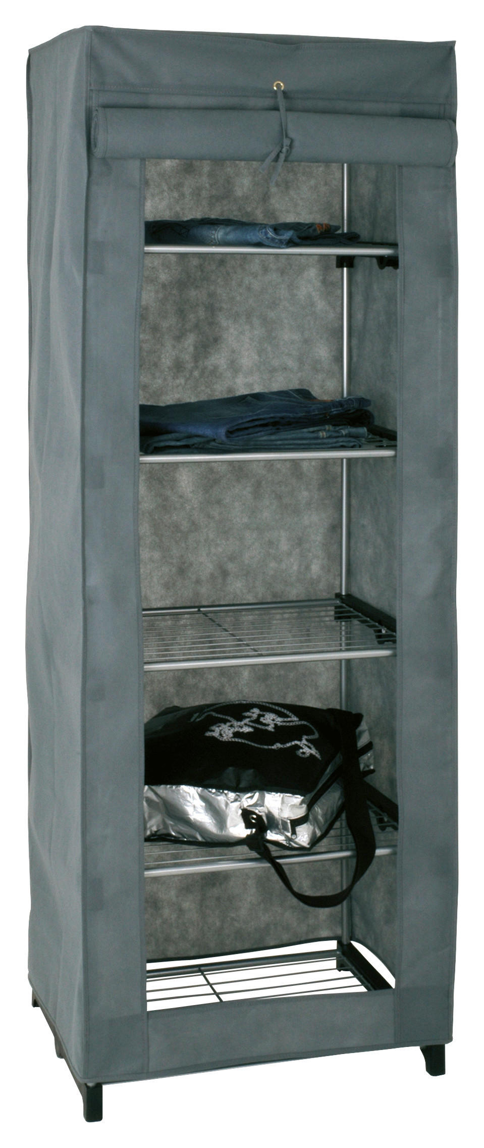 STOFFSCHRANK in Grau, Schwarz, Alufarben  - Alufarben/Schwarz, MODERN, Kunststoff/Textil (60/173/50cm)