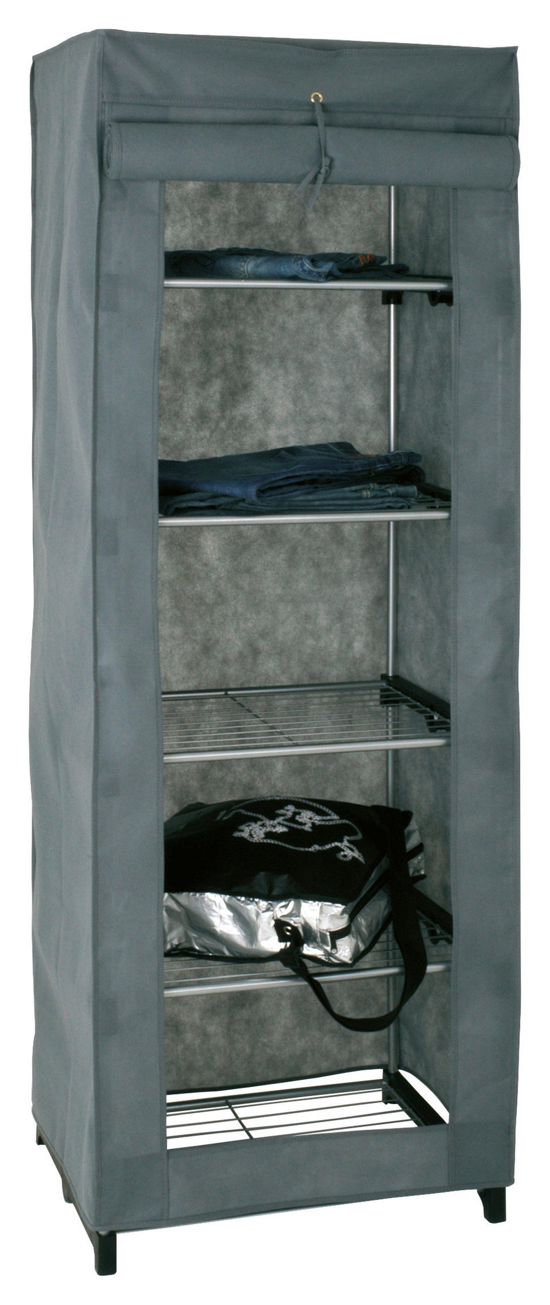 STOFFSCHRANK in Grau, Schwarz, Alufarben  - Alufarben/Schwarz, MODERN, Kunststoff/Textil (60/173/50cm)