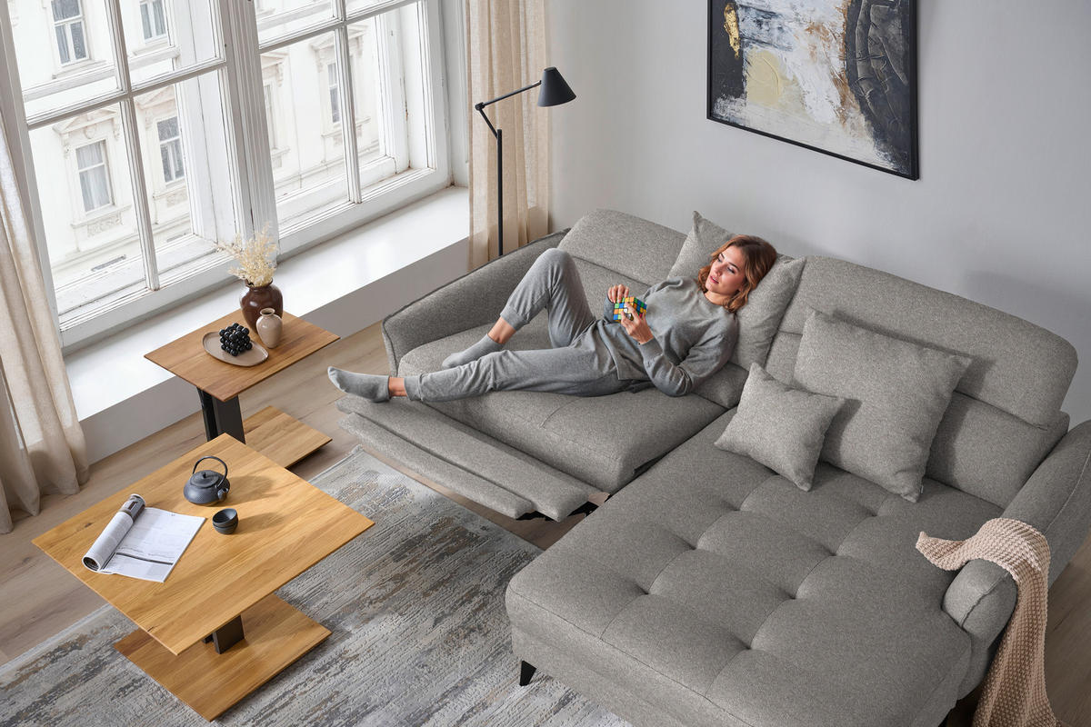 ECKSOFA Flachgewebe Greige  - Greige/Schwarz, Design, Textil/Metall (246/175cm) - Celina