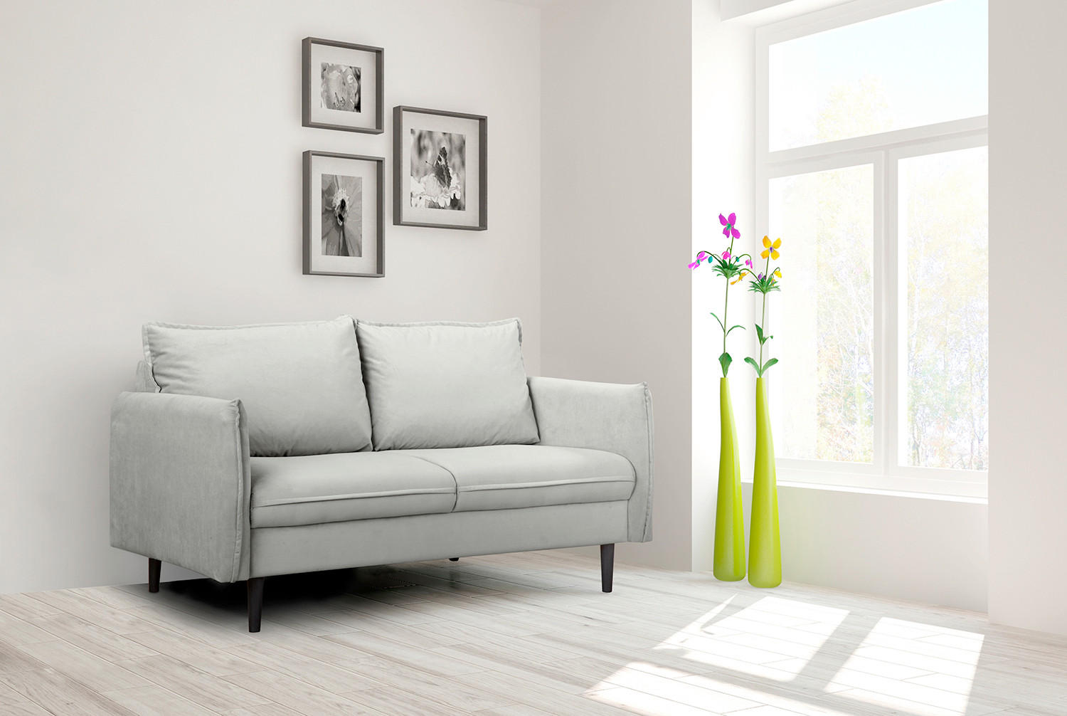 2-SITZER-SOFA JULI in Samt Grau  - Schwarz/Grau, Design, Holz/Textil (138/86/100cm) - P & B