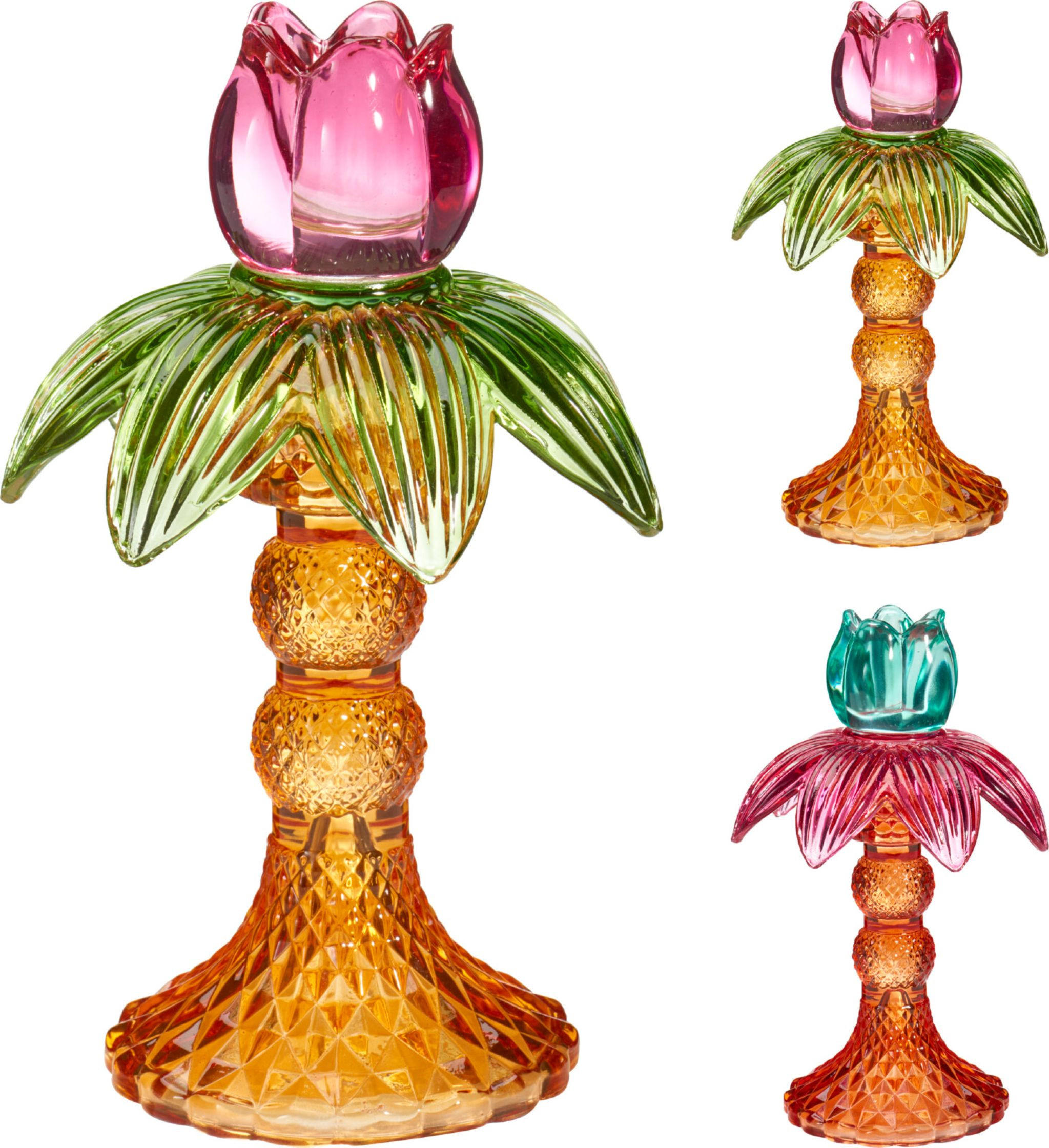 KERZENHALTER - Blau/Dunkelrosa, Design, Glas (11/17.5/11cm)