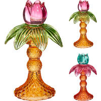 KERZENHALTER - Blau/Dunkelrosa, Design, Glas (11/17.5/11cm)