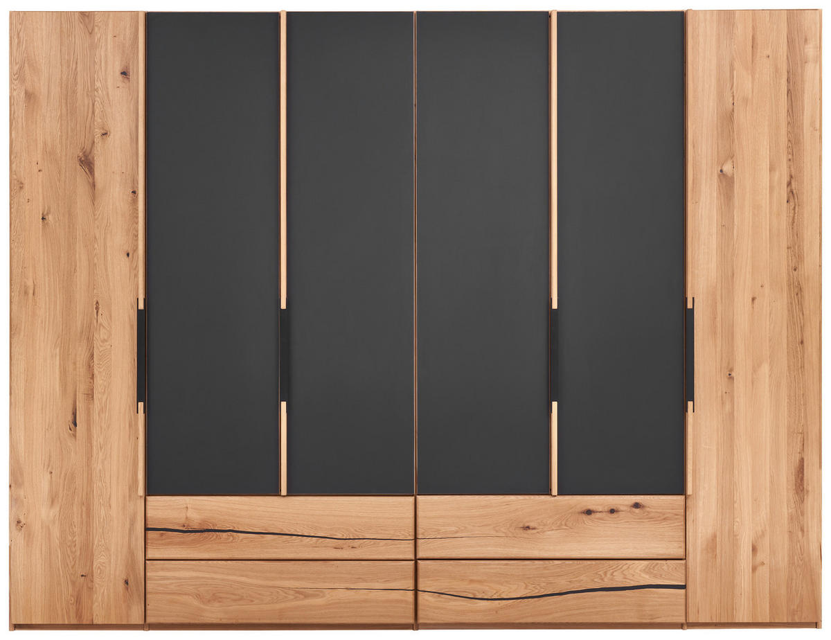 DREHTÜRENSCHRANK  in Anthrazit, Wildeiche  - Wildeiche/Anthrazit, Natur, Glas/Holz (300/218/60cm) - Valnatura