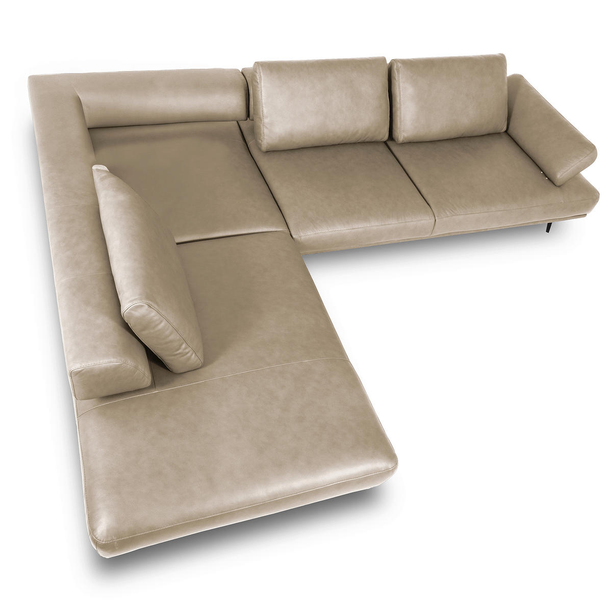 ECKSOFA Creme Echtleder  - Creme/Schwarz, Design, Leder/Metall (237/306cm) - Livetastic