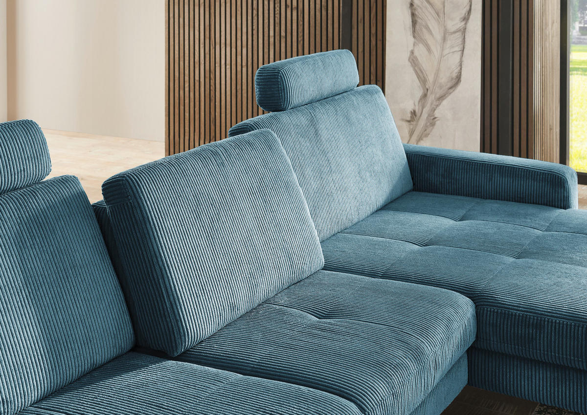 ECKSOFA in Cord Petrol  - Petrol/Schwarz, Modern, Textil/Metall (302/177cm) - Beldomo Style
