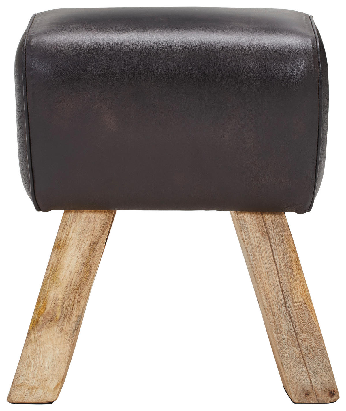 TABURET, dřevo, kůže, 42/45/35 cm - černá/přírodní barvy, Lifestyle, dřevo/kůže (42/45/35cm) - Livetastic