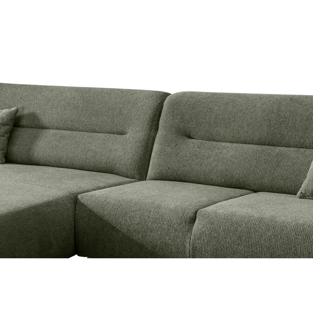 Thumbnail - Mid.you Ecksofa, Dunkelgrün, Textil, Buche, Uni, 4-Sitzer, Füllung: Schaumstoff, Ottomane links, L-Form, 290x166 cm, Mad...