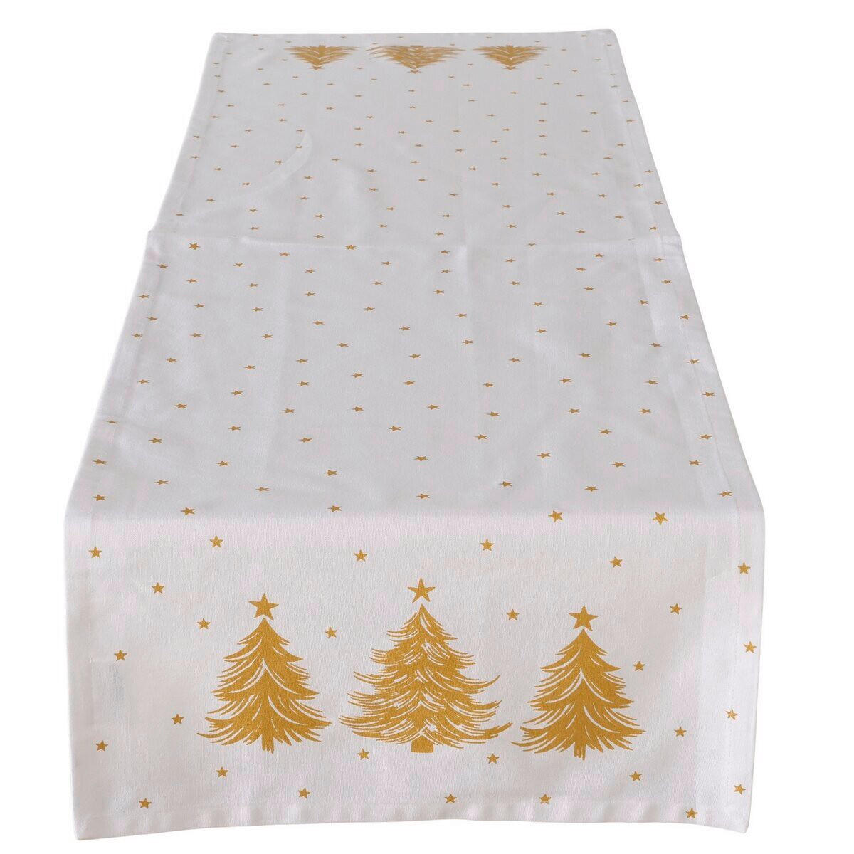 TISCHLÄUFER Textil Weiss, Goldfarben  - Weiss/Goldfarben, Basics, Textil (140/40/0,5cm)