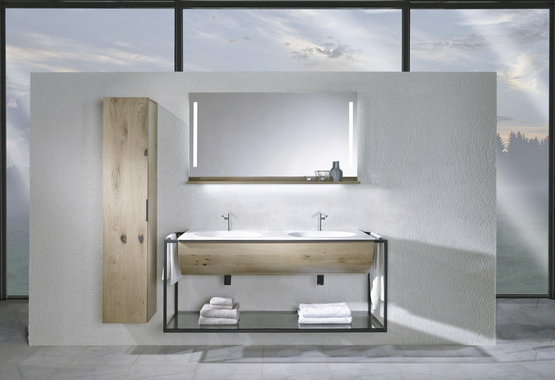 BADEZIMMER  in 148 cm  - Eichefarben/Schwarz, KONVENTIONELL, Glas/Holz (148cm) - Voglauer