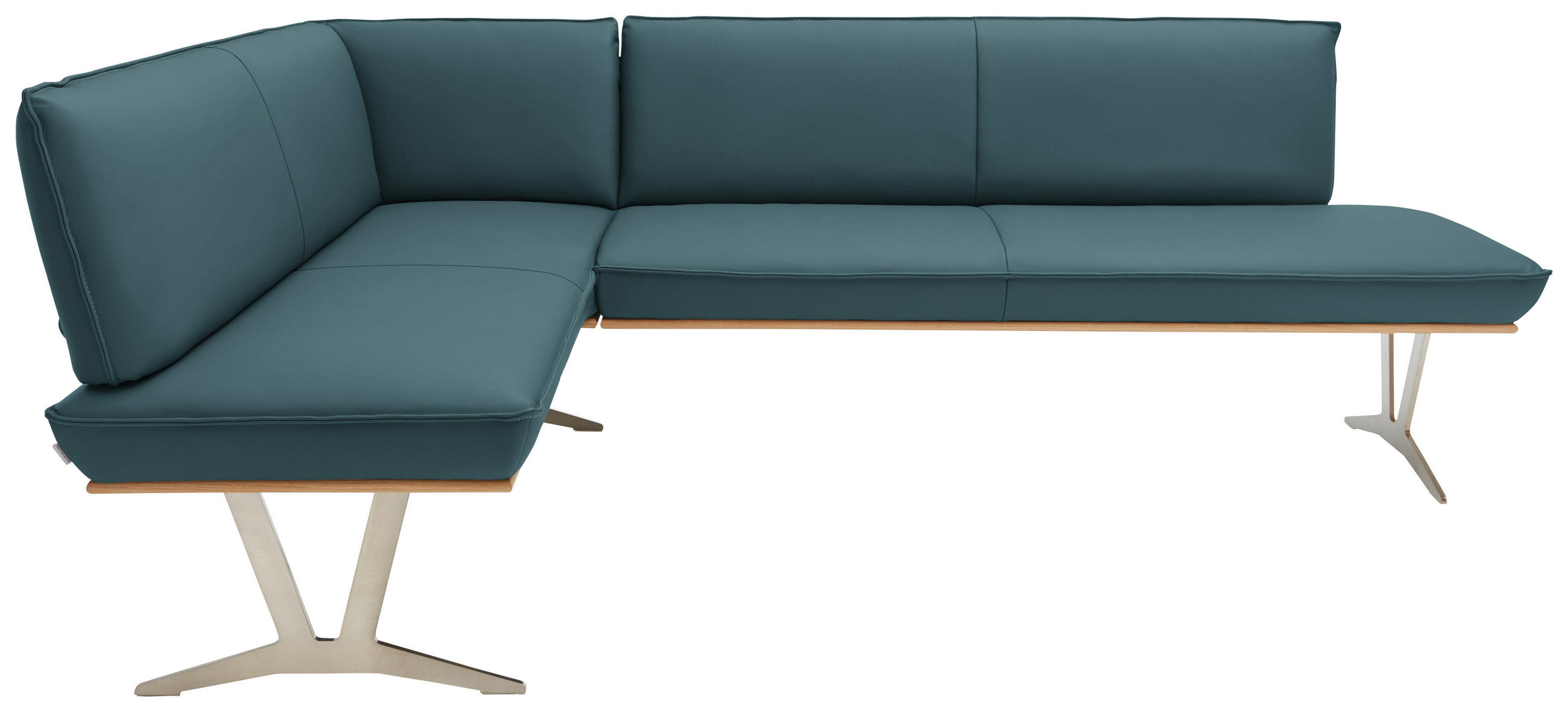 ECKBANK 162/257 cm  in Blau, Grün  - Blau/Edelstahlfarben, Design, Leder/Holz (162/257cm) - Ambiente