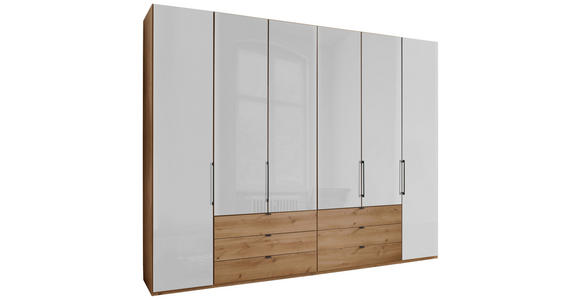 FALTTÜRENSCHRANK 300/216/58 cm 4-türig Weiß, Eiche Bianco  - Schieferfarben/Eiche Bianco, KONVENTIONELL, Glas/Holzwerkstoff (300/216/58cm) - Dieter Knoll