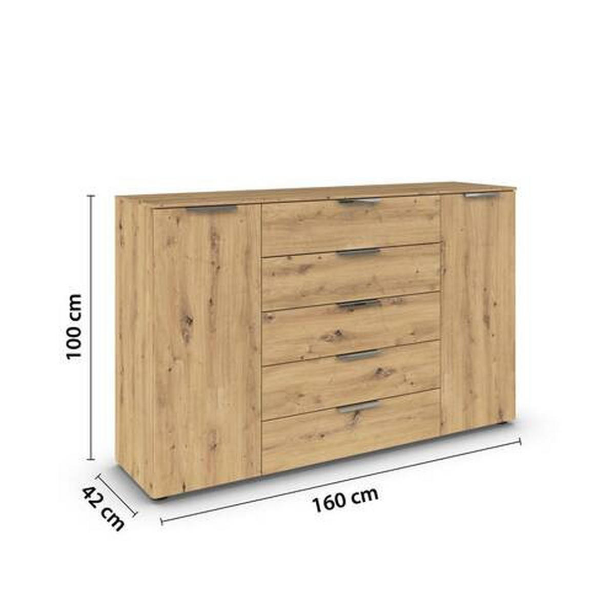 KOMÓD 160/100/42 cm  - króm/fekete, Modern, műanyag/faalapú anyag (160/100/42cm) - Rauch Möbel