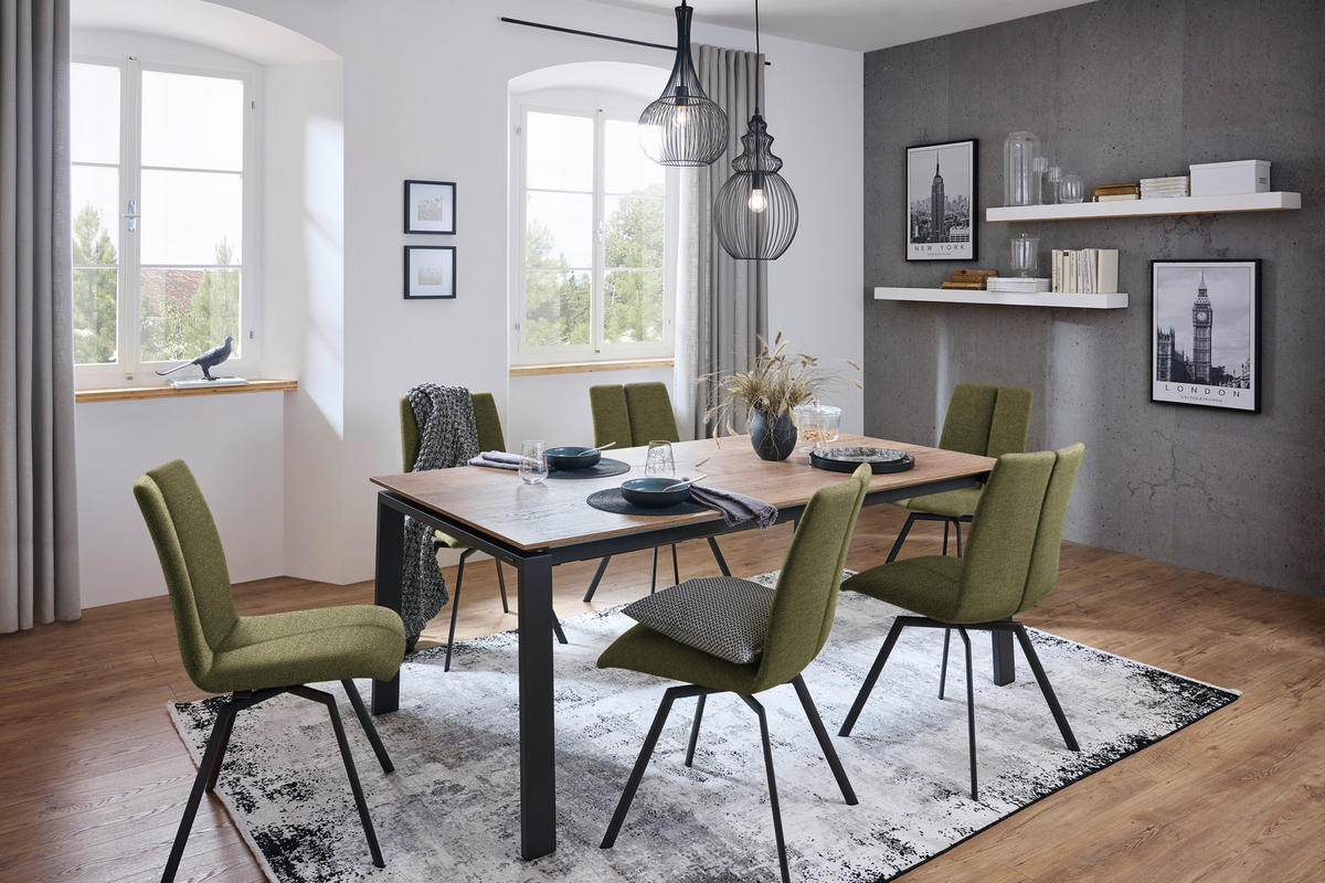 STUHL  Lederauswahl, Stoffauswahl, Typenauswahl Struktur  - Anthrazit/Grün, Design, Textil/Metall (50/92/64cm) - Venjakob