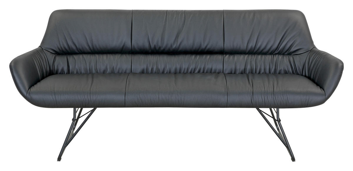 SITZBANK 201,5/87/67,5 cm Echtleder Schwarz  - Schwarz, Design, Leder/Metall (201,5/87/67,5cm) - Dieter Knoll