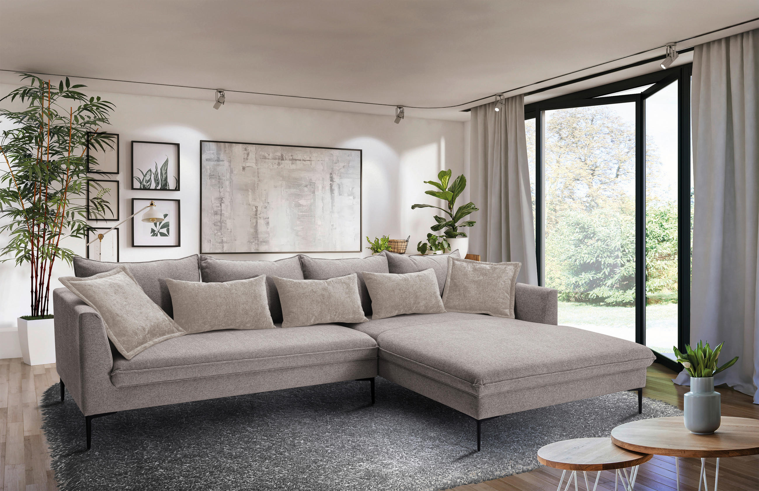 ECKSOFA in Flachgewebe Taupe  - Taupe/Beige, Design, Textil/Metall (321/187cm) - Livetastic