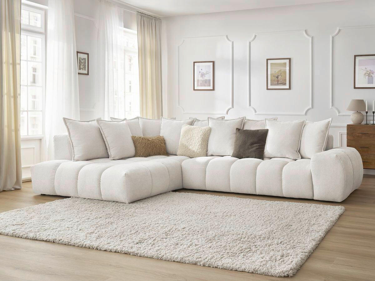 ECKSOFA Ottomane rechts  EVEREST Weiß Struktur  - Schwarz/Weiß, MODERN, Kunststoff/Textil (210/352cm) - Livetastic