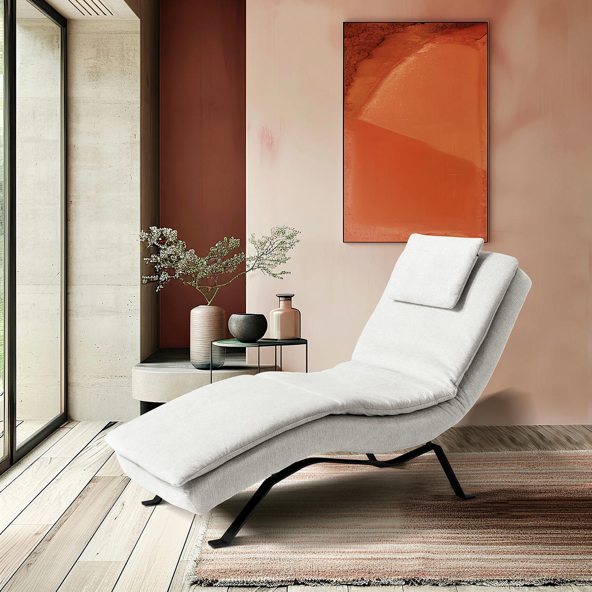 RELAXLIEGE in Echtleder Creme  - Creme/Schwarz, Design, Leder/Metall (65/95/171cm) - Celina Home