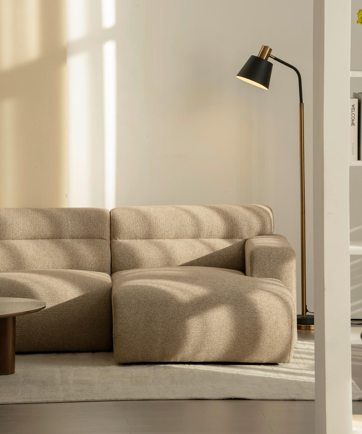 ECKSOFA Taupe Leinenoptik  - Taupe, Design, Holz/Textil (260/68/156cm) - P & B