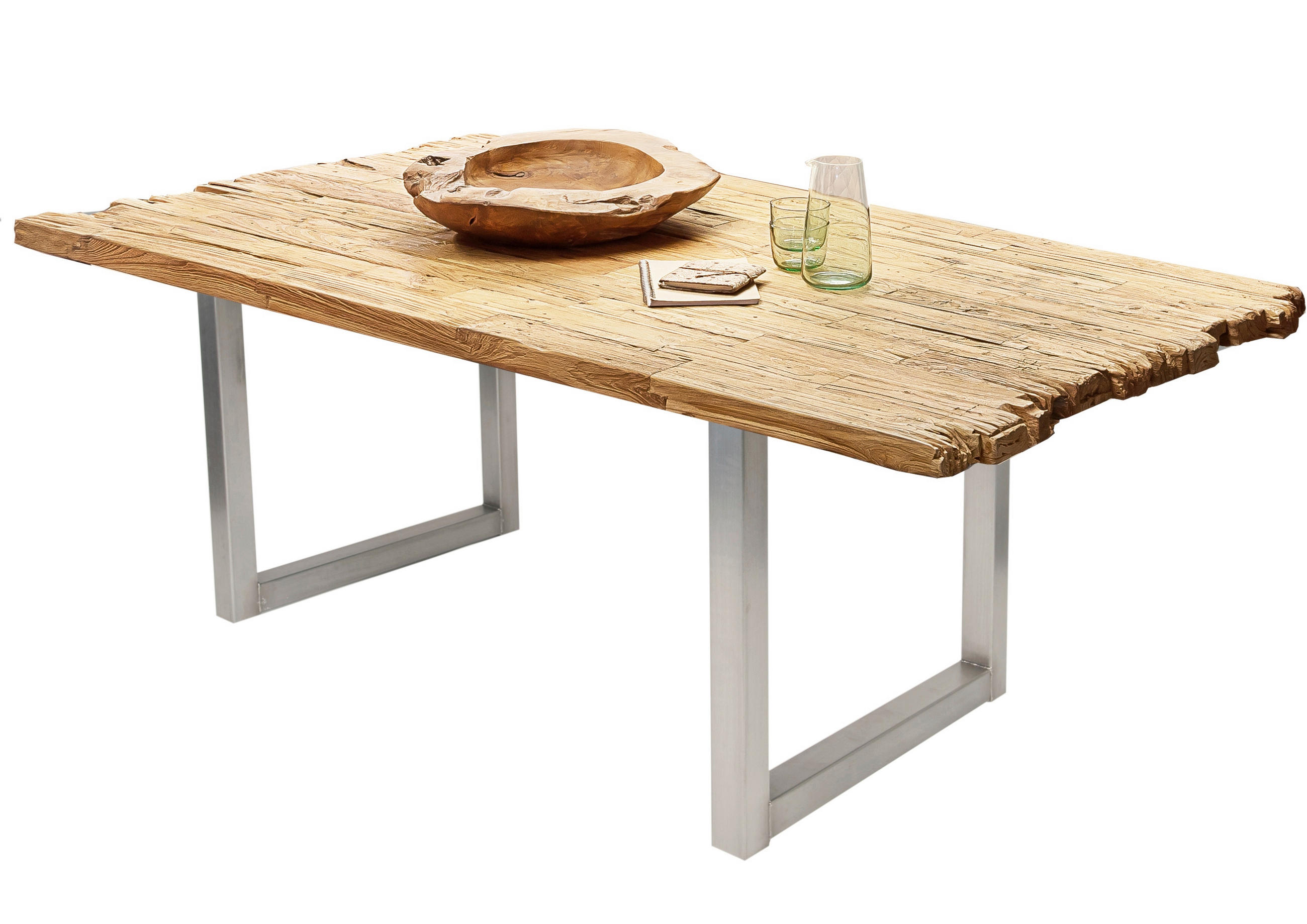 ESSTISCH 160/90/75,5 cm Echtholz  Holz, Metall rechteckig Naturfarben, Silberfarben  - Silberfarben/Naturfarben, MODERN, Holz/Metall (160/90/75,5cm) - MID.YOU