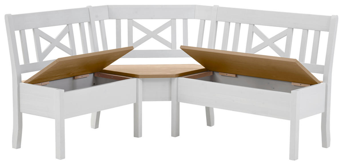 ECKBANK 170/147 cm Weiß, Laugenfarbig Kiefer massiv   - Laugenfarbig/Weiß, ROMANTIK / LANDHAUS, Holz (170/147cm) - Boxxx