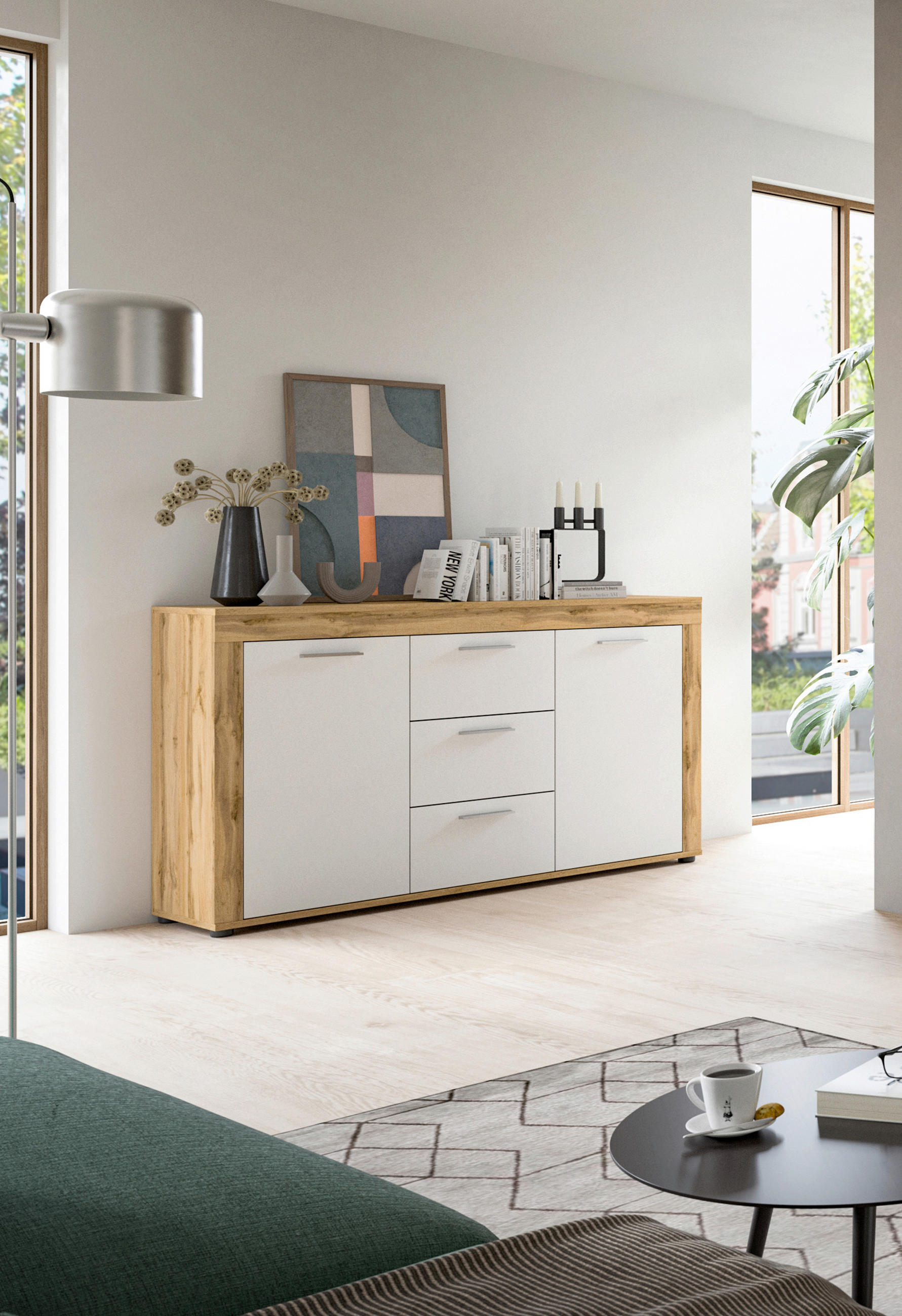 SIDEBOARD JAM  in 125/80/35 cm  - Eiche Wotan/Silberfarben, Design, Holzwerkstoff/Kunststoff (125/80/35cm) - MID.YOU