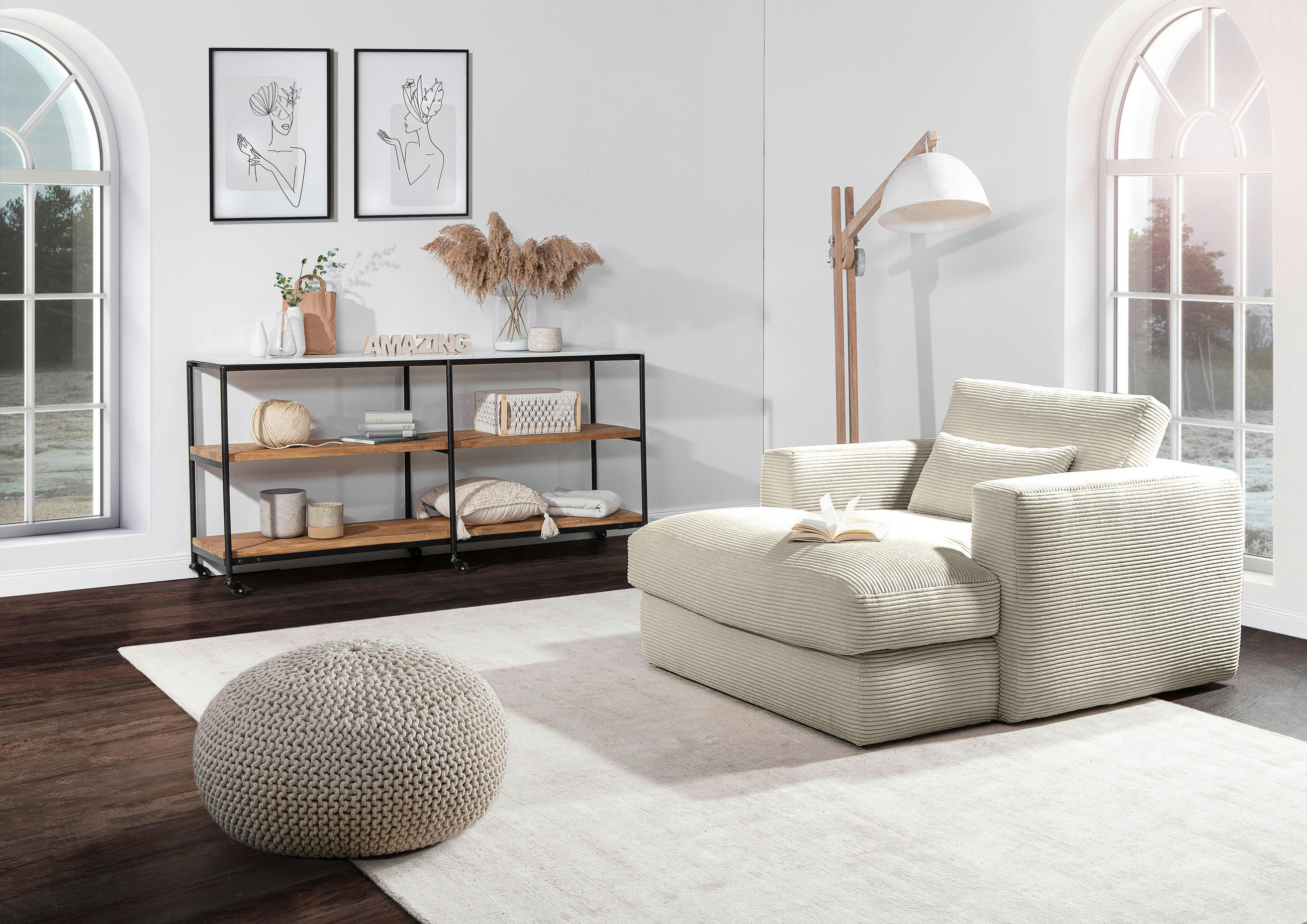 XXL-SESSEL in Cord Creme  - Creme/Schwarz, Romantik / Landhaus, Kunststoff/Textil (120/67/140cm) - Landscape