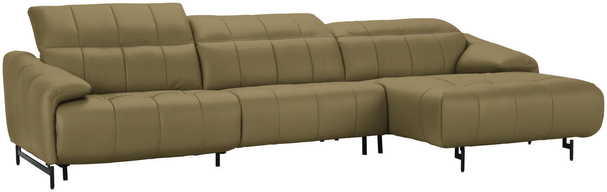 ECKSOFA in Echtleder Beige  - Beige/Schwarz, Design, Leder/Metall (313/165cm) - Emilio Belluti