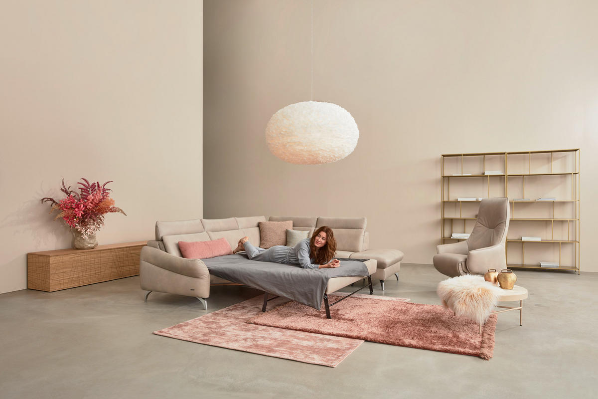 ECKSOFA in Echtleder Creme  - Edelstahlfarben/Creme, Konventionell, Leder/Metall (292/243cm) - Himolla Komfortklass