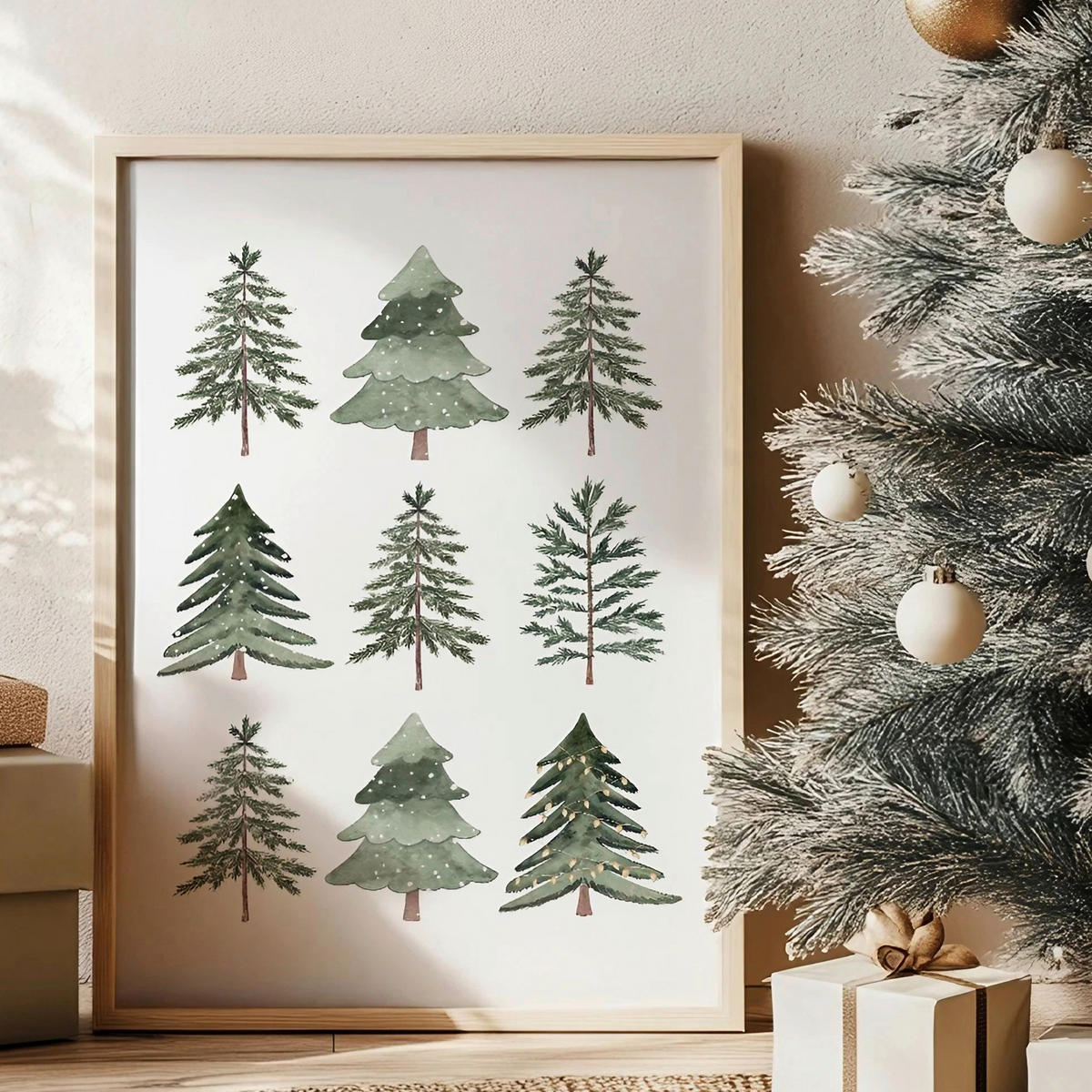 LEINWANDBILD Bäume 33/48/2 cm  - Waldgrün/Weiß, Basics, Holzwerkstoff (33/48/2cm) - X-Mas