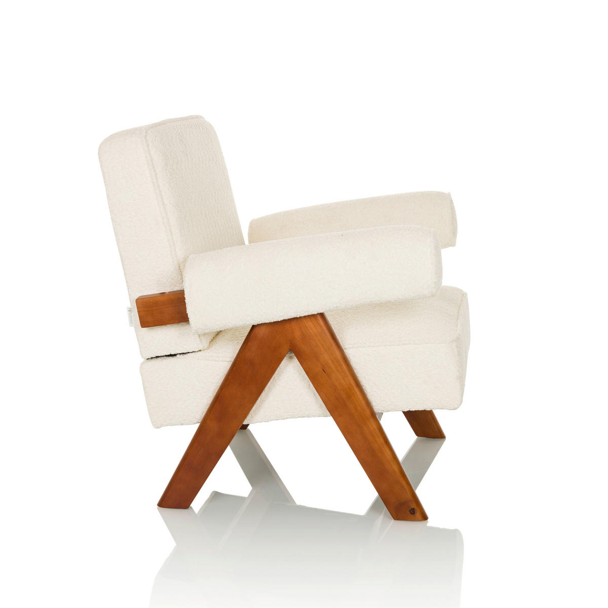 LOUNGESESSEL Bouclé Weiß    - Weiß/Braun, MODERN, Holz/Textil (75/74/75cm) - MID.YOU
