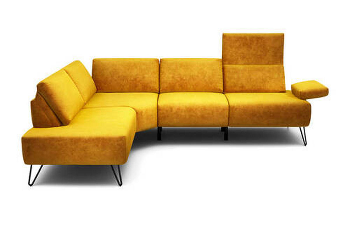 ECKSOFA in Samt Gelb  193/248-263 cm  - Gelb/Schwarz, Design, Textil/Metall (193/248-263cm) - SENSOO