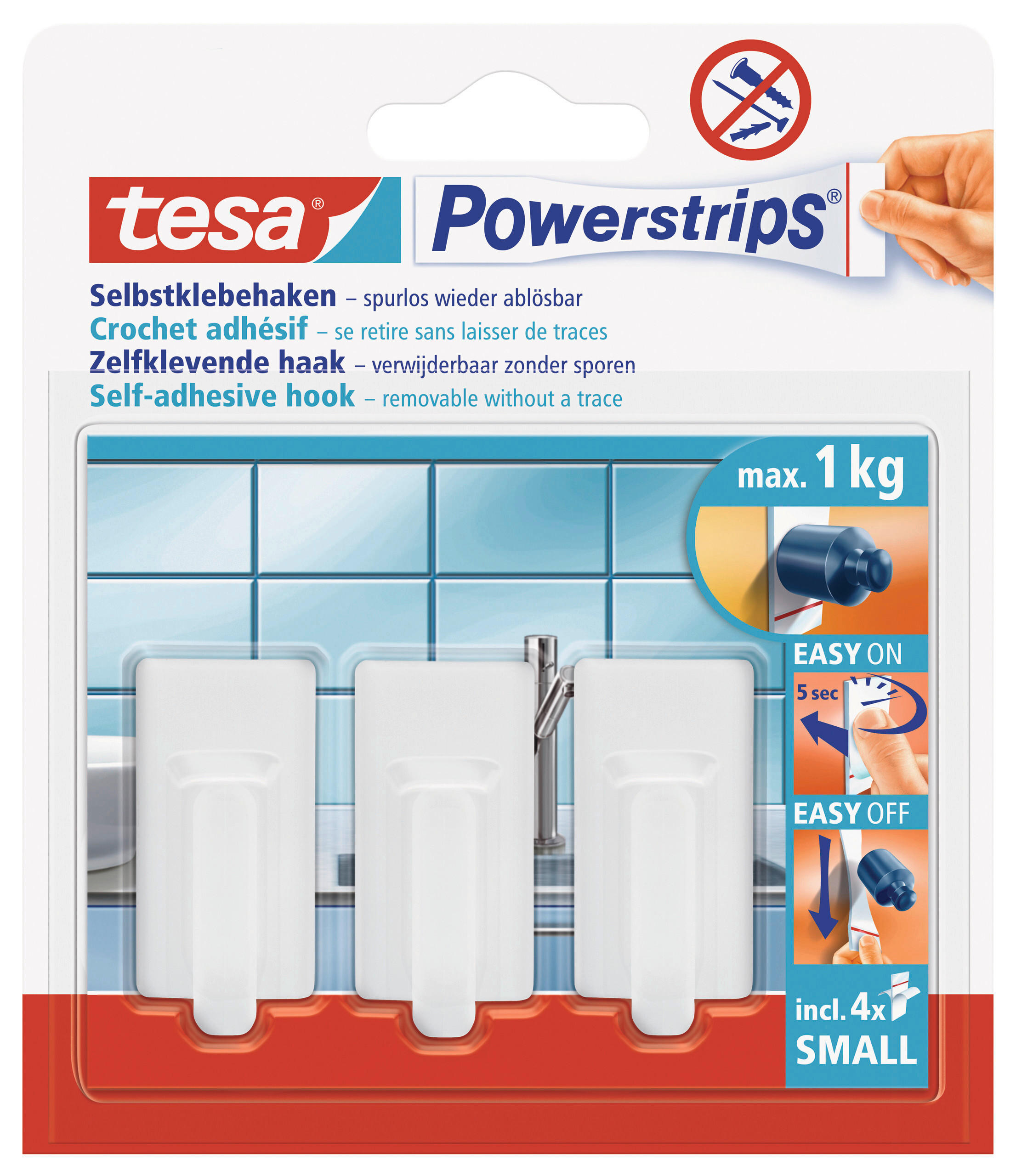 KLEBEHAKEN 3 Stück  in Weiß  - Weiß, Basics, Kunststoff (2,2/4,5/1,7cm) - Tesa