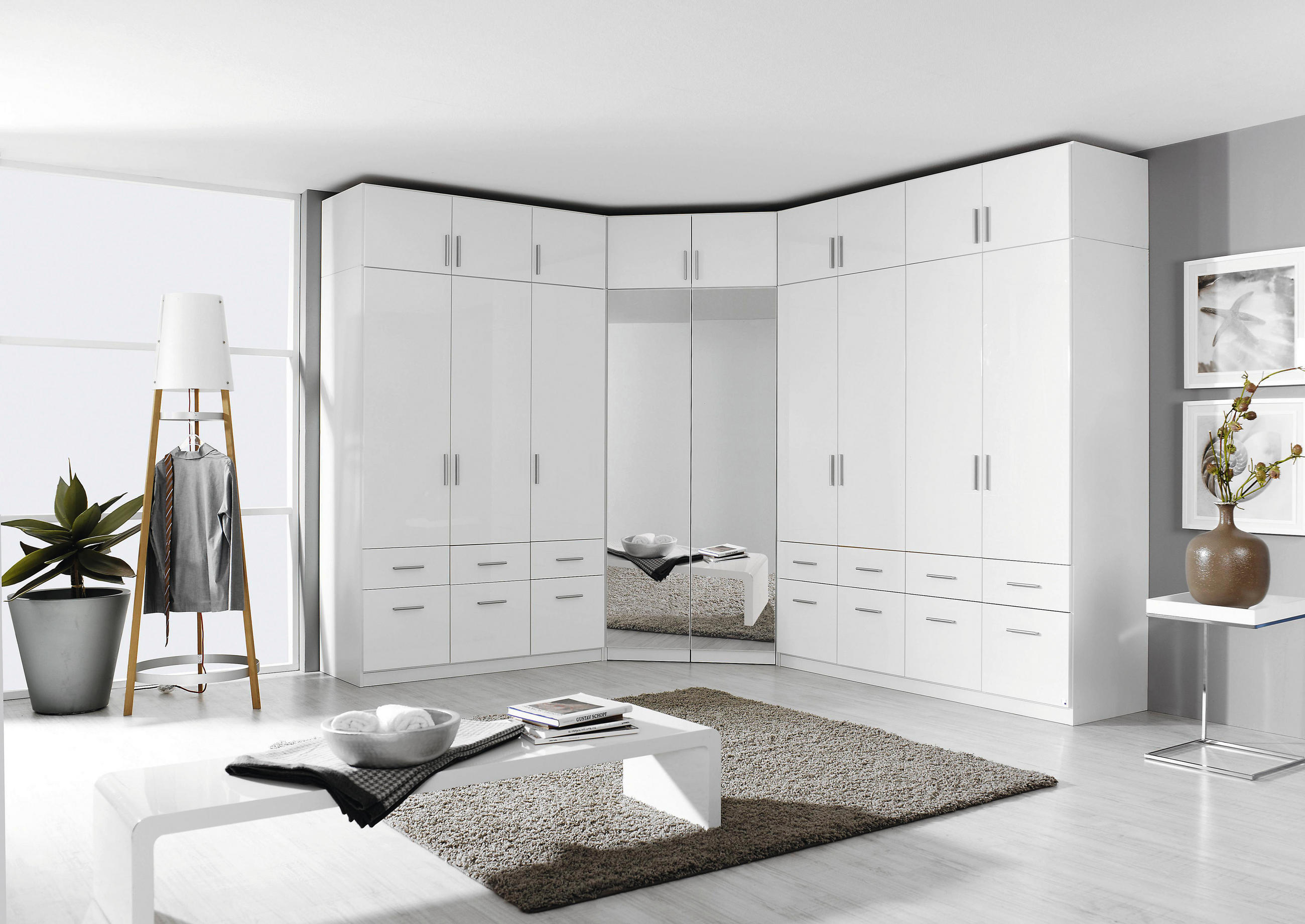 ECKSCHRANK Weiß - Alufarben/Weiß, Design, Glas/Holzwerkstoff (117/197/117cm) - Carryhome