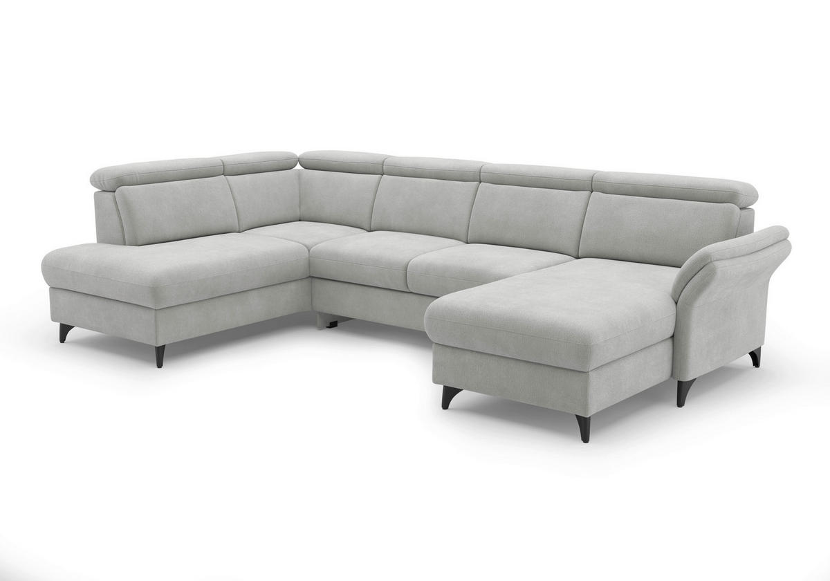 WOHNLANDSCHAFT GLENDALE E in Flachgewebe Silberfarben  - Silberfarben/Schwarz, KONVENTIONELL, Textil/Metall (193/321/166cm) - Sit & More