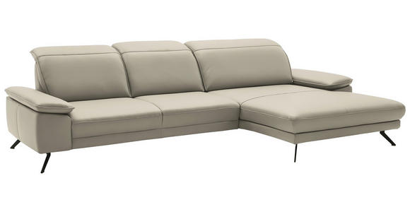 ECKSOFA in Echtleder Ecru  - Ecru/Schwarz, Design, Leder/Metall (332/193cm) - Dieter Knoll