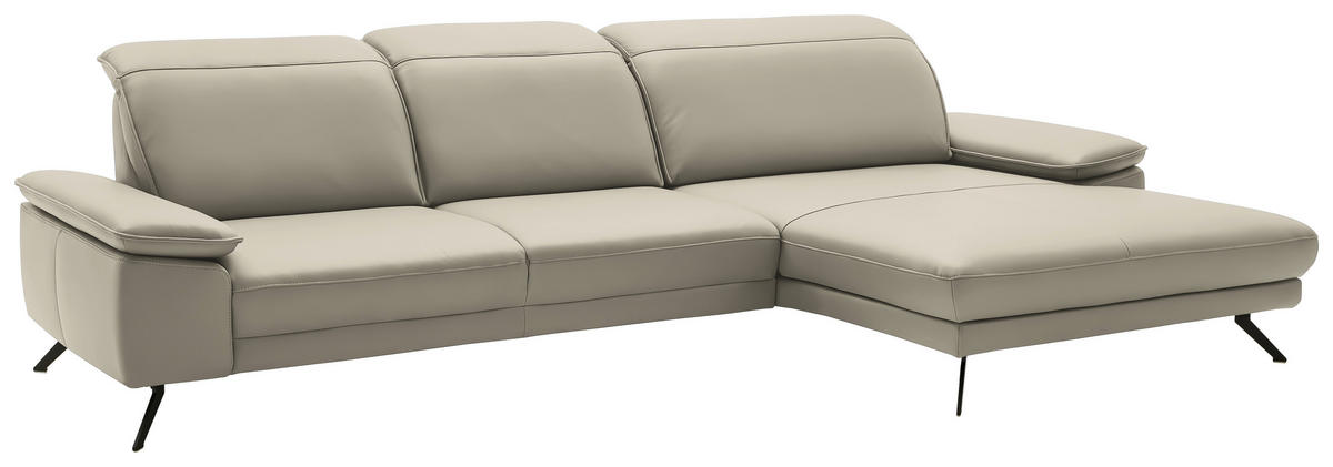 ECKSOFA in Echtleder Ecru  - Ecru/Schwarz, Design, Leder/Metall (332/193cm) - Dieter Knoll