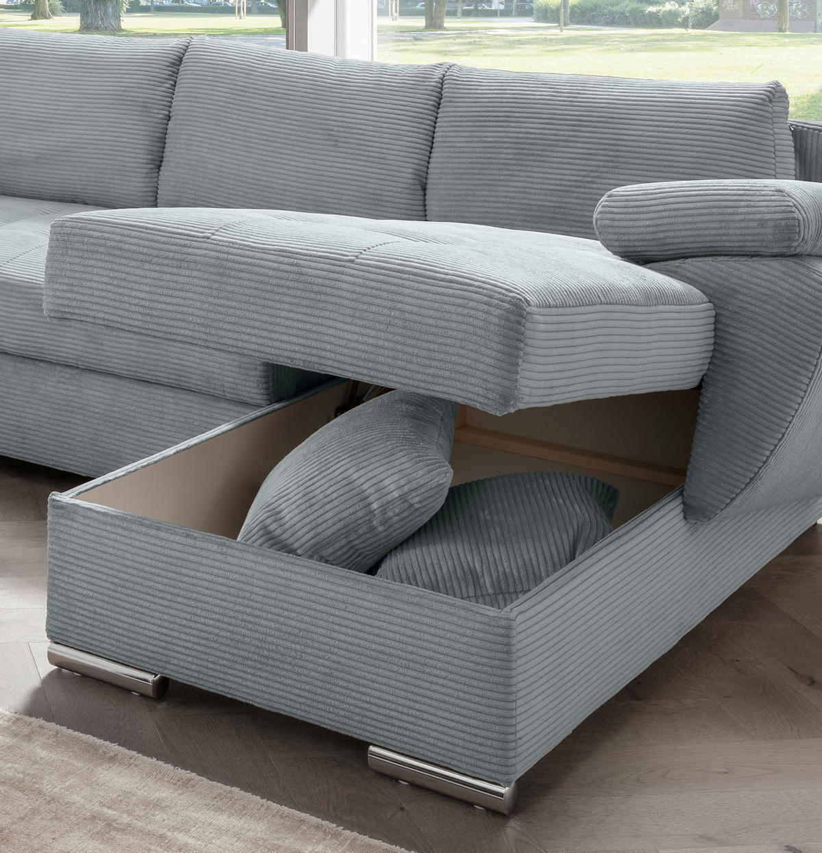 Wohnlandschaft tekstil  svijetlo plava   - boje kroma/svijetlo plava, Konvencionalno, tekstil/metal (219/305/157cm) - Livetastic