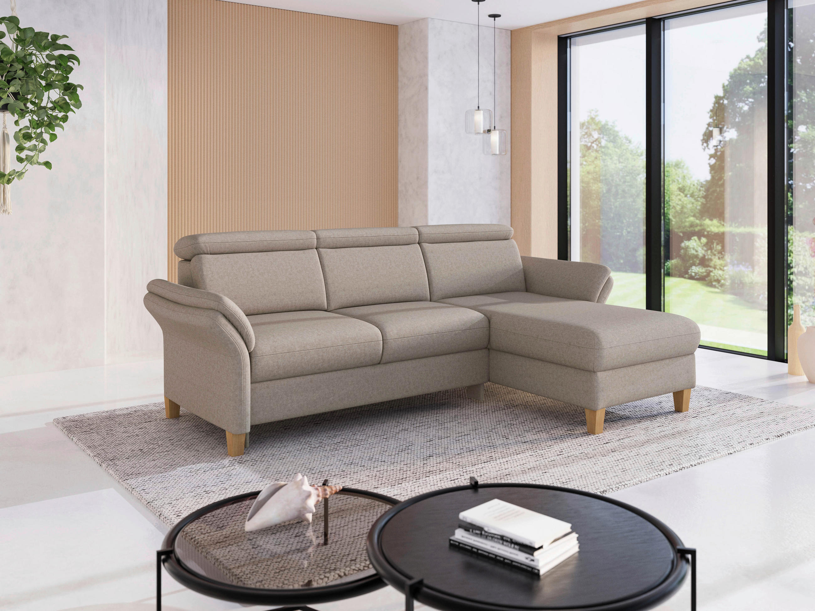 ECKSOFA GLENDALE E Taupe Flachgewebe  - Taupe/Eichefarben, KONVENTIONELL, Holz/Textil (253/166cm) - Sit & More