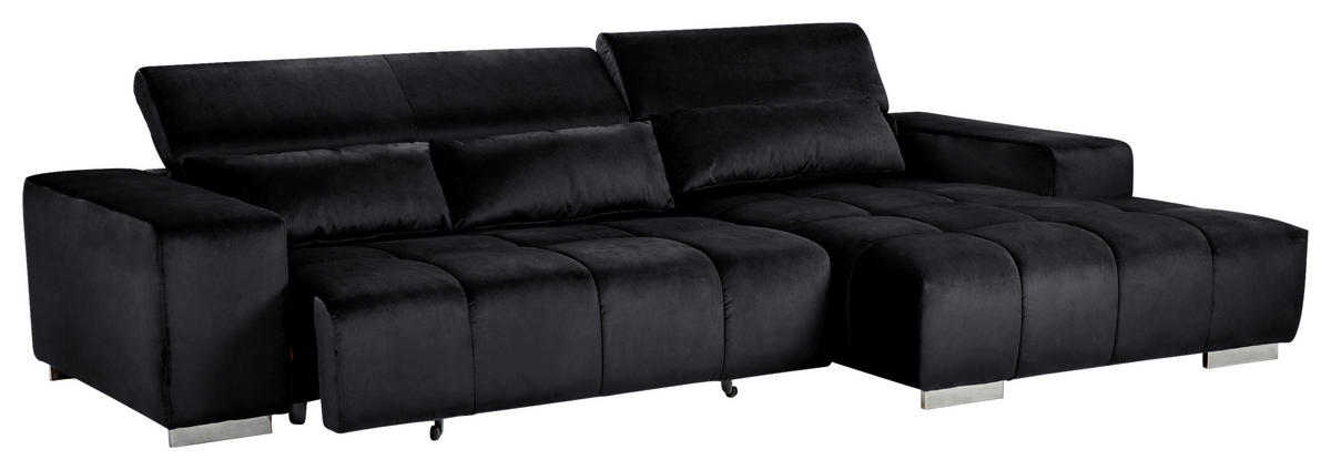 ECKSOFA Schwarz Velours  - Silberfarben/Schwarz, KONVENTIONELL, Textil/Metall (307/186cm) - Livetastic