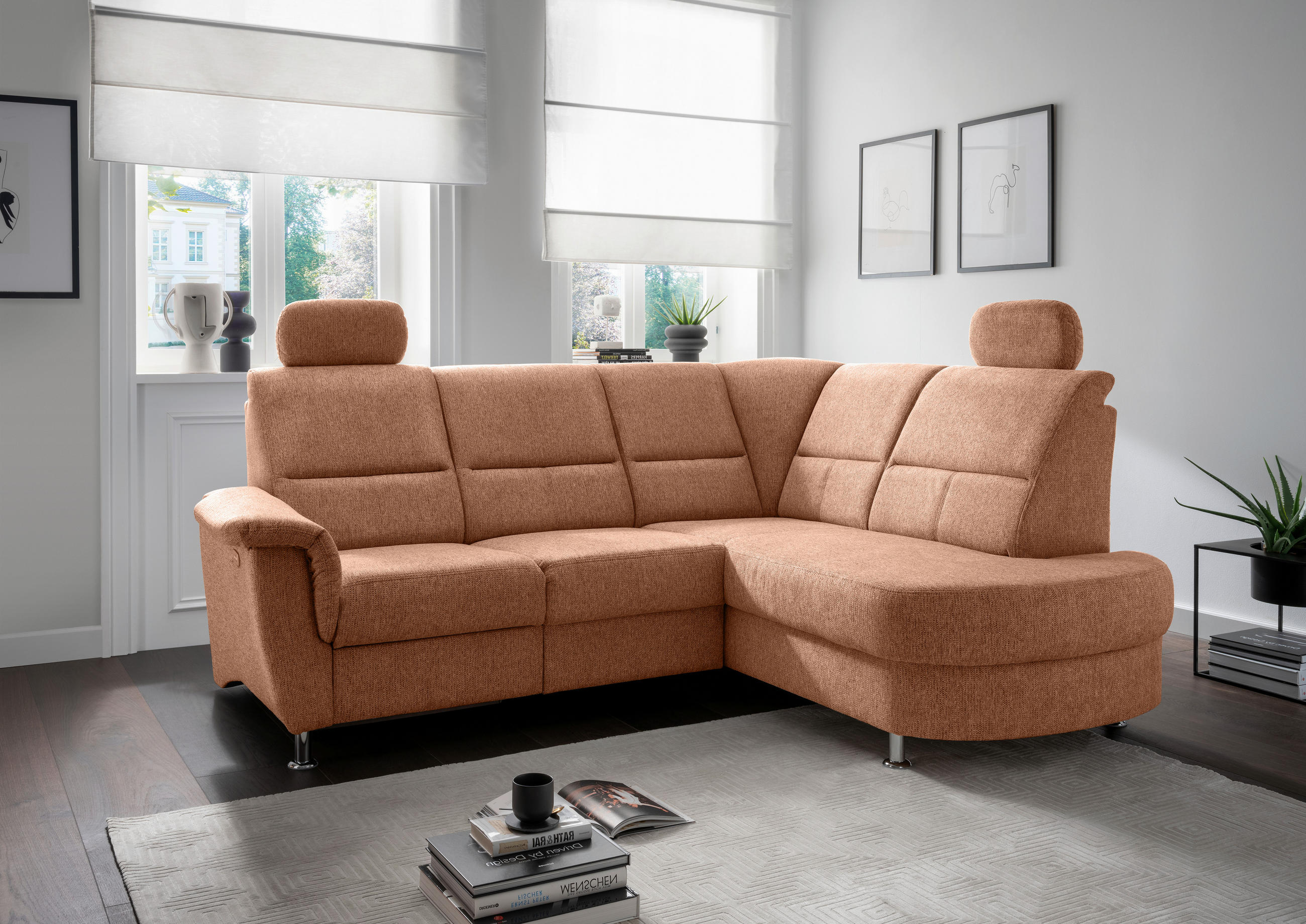 ECKSOFA Koralle Chenille  - Chromfarben/Koralle, KONVENTIONELL, Textil/Metall (231/184cm) - Livetastic