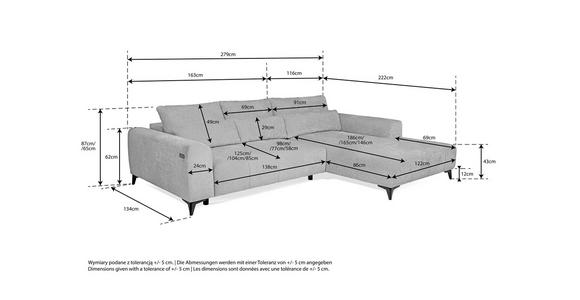 ECKSOFA  in Chenille Grau  222/279 cm  - Schwarz/Grau, KONVENTIONELL, Kunststoff/Textil (222/279cm) - Hom`in