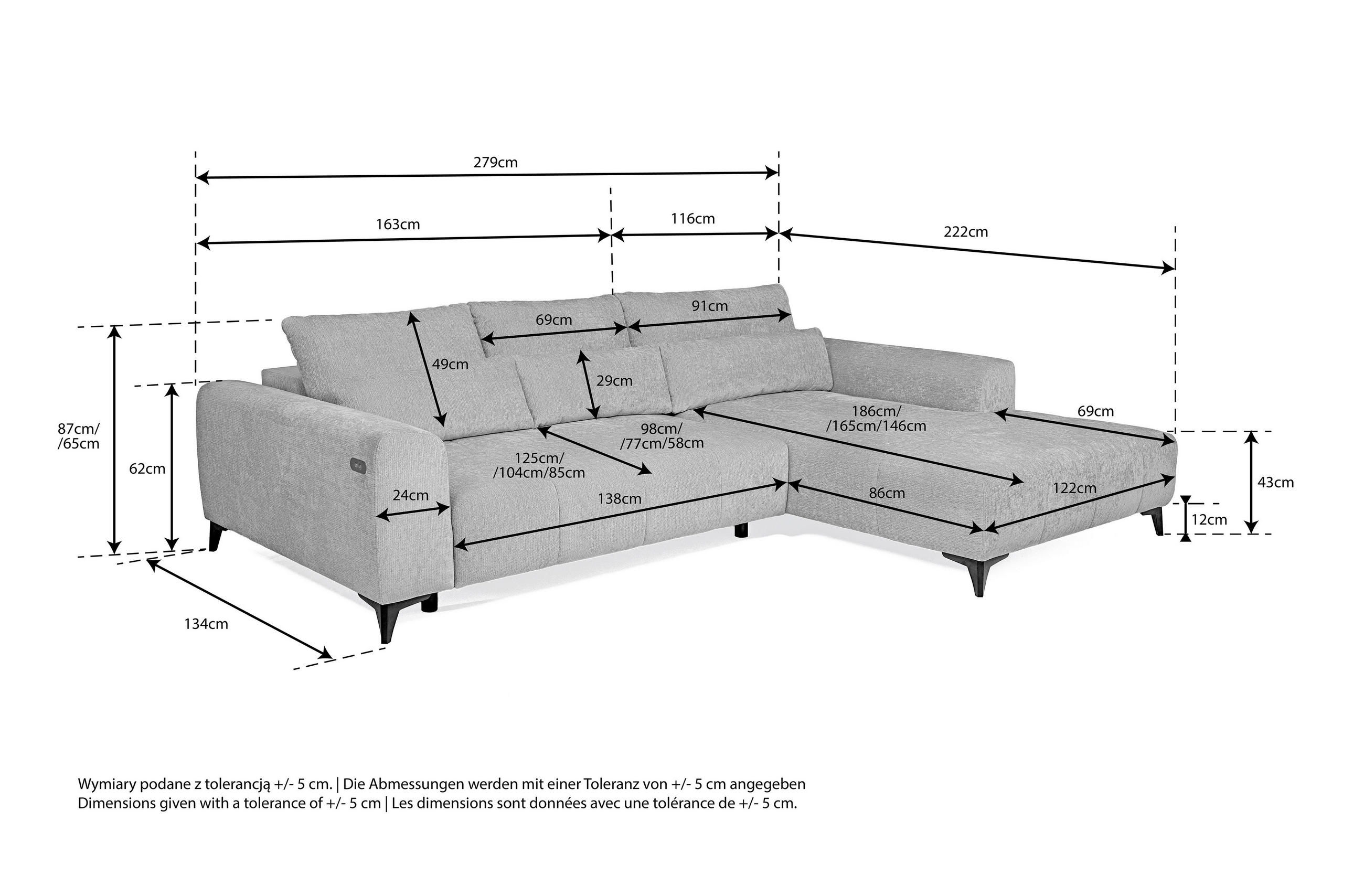 Thumbnail - Hom`in Ecksofa, Hellblau, Textil, 4-Sitzer, Füllung: Schaumstoffflocken,Schaumstoffflocken, Ottomane rechts, L-Form, 279...