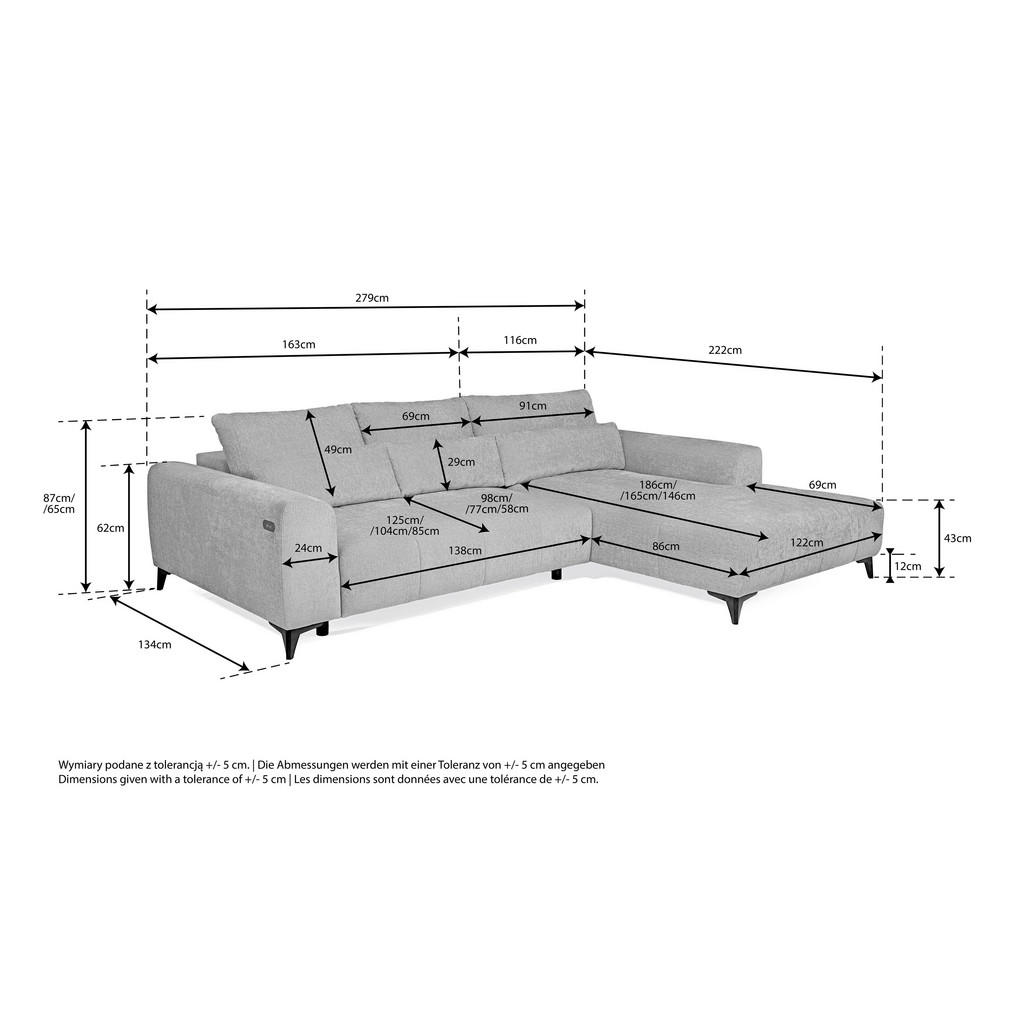 Thumbnail - Hom`in Ecksofa, Silber, Textil, 4-Sitzer, Füllung: Schaumstoffflocken,Schaumstoffflocken, Ottomane rechts, L-Form, 279x2...