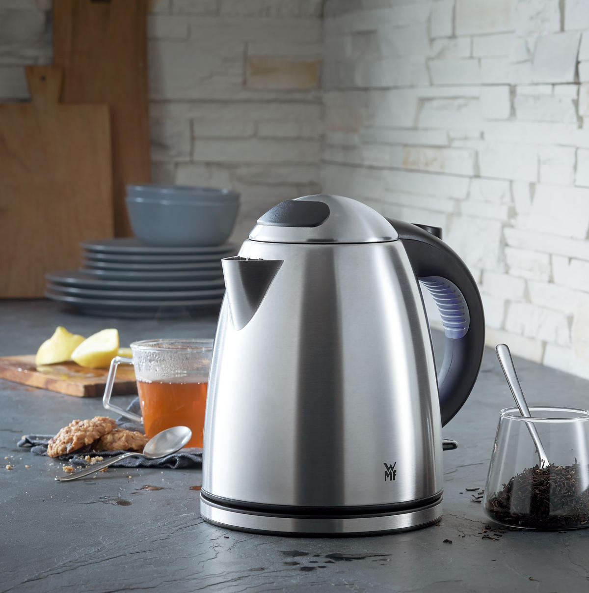 Wasserkocher Stelio Stelio 1,2 L  - Silberfarben/Schwarz, Design, Metall (1,2l) - WMF